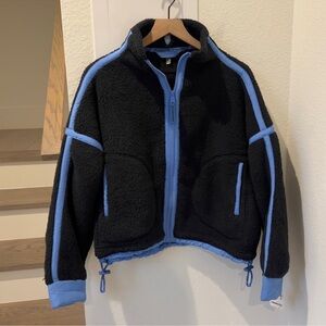 NWT Free People Mountain High Fleece Jacket in Black Blue Combo